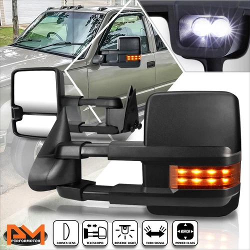 For 88-02 Chevy/GMC C/K Truck Power Black Towing Mirror w/LED Signal Lamp Pair