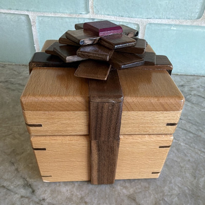Wooden Secret Puzzle Box Cube Brain Teaser Gift, Brown Wood, Age 8+