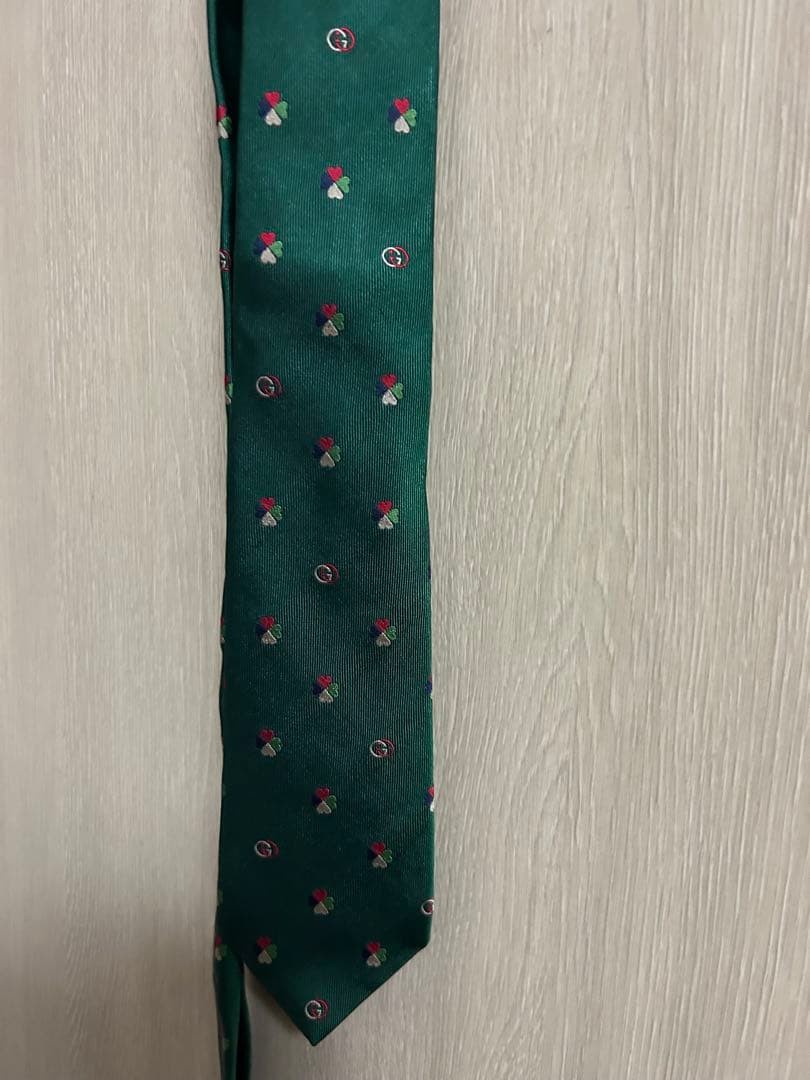 Gucci Heart Pattern Clover Interlocking Tie Green… - image 1