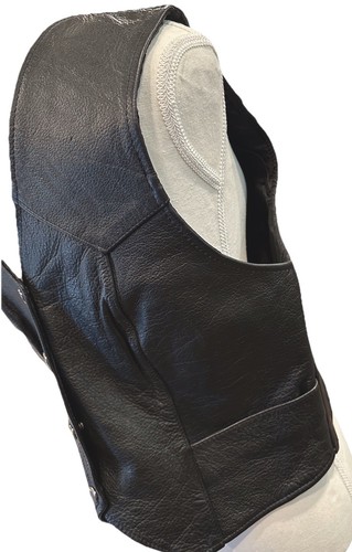 First Men's Black Leather Motorcycle Snap Button V-Neck Vest Sz M Biker READ - Picture 4 of 12
