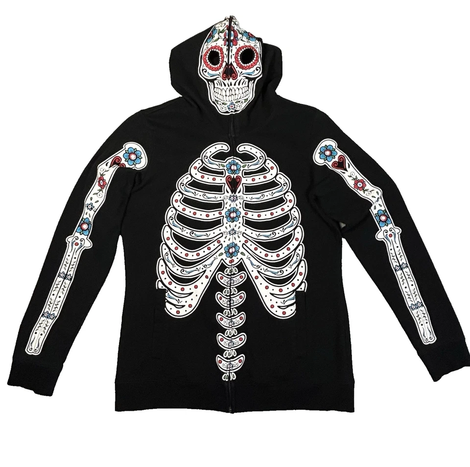 Máscara facial completa con capucha calavera esqueleto JUNIOR grande unisex cremallera completa tema candente Foto 2 de 4