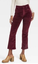 Women's Universal Thread Sz 0 High Rise Ankle Bootcut Burgundy Corduroy Pants EN