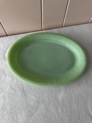 Vintage Fire-King Jadeite Jane Ray Oval Serving Platter 12" x 9" Anchor Hocking