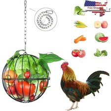 Hanging Chicken Feeder Metal Chicken Ball Cage Feeds Fruits Vegetables 2PCS New
