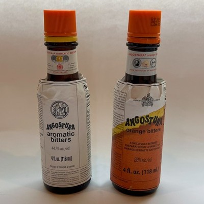 2 Angostura Aromatic Bitters 4 Fluid Ounce EMPTY Bottles - Regular and Orange