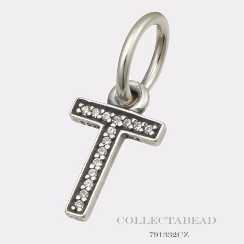Authentic Pandora Sterling Silver Hanging Letter "T" Pendant 791332CZ