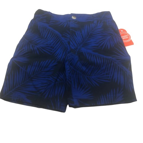 Wonder Nation Boy's Size 8 Adjustable Waist Flat Front Short Blue Palm Leaf New - Picture 2 of 12