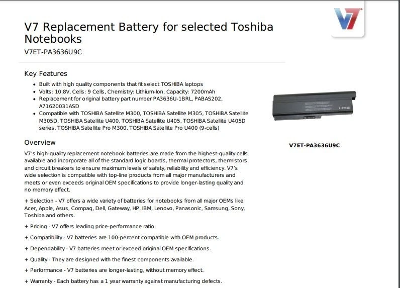 Bateria de substituição Toshiba Satellite / 7200mAh 77Wh 10.8V 9 células + F&F - Imagem 4 de 4