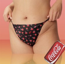 Vtg Black Red Style Satin String Bikini Panties Cherry Coke Coca-cola Sz XL