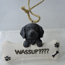 Black puppy Bone Ornament Wassup    