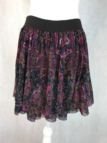 Women’s Small Mini Skirt Express Black Purple Pink Paisley Hippie Hipster Fairy - Picture 3 of 6