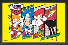 SONIC THE HEDGEHOG LINEUP 13x19 PÓSTER GELCOAT ENMARCADO VIDEOJUEGOS SEGA REGALO ¡NUEVO!
