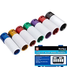 BlueSpot 7pc Alloy Wheel Nut Impact Socket Set 1/2" Drive 17mm-27mm Deep Sockets