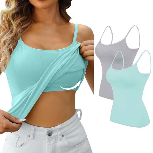 2PCS Women's Camisole with Built in Shelf Bra Adjustable Strap Vest Comfort Tops - Picture 64 of 99