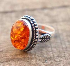 Natural Baltic Amber Gemstone Ring 925 Sterling Silver Dainty Ring Gift For Her