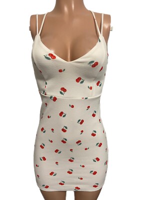 Sexy White Cherry Cherries print Rockabilly 50's Retro Pin Up Mini Dress  Y2K V2K | eBay