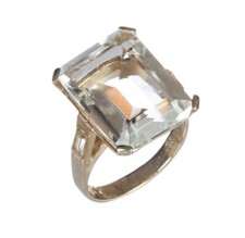 Massive 14 kt Gold Vermeil Sterling Silver Emerald Cut Quartz Cocktail Ring