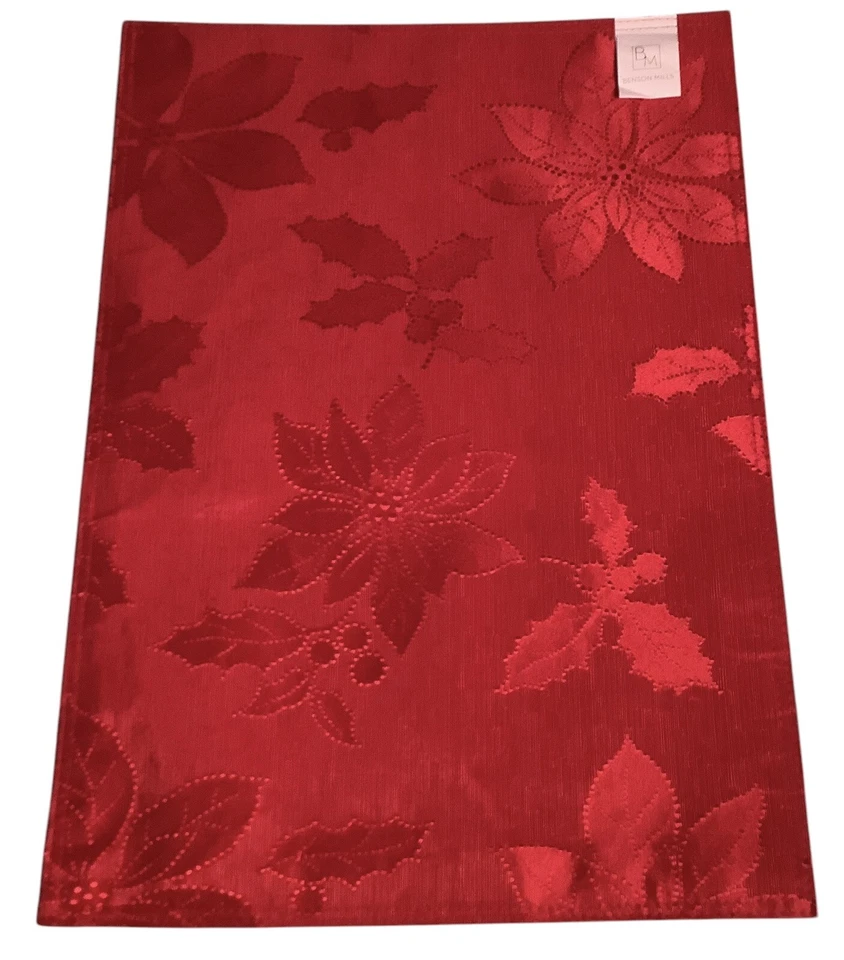 Benson Mills Christmas Red Fabric Placemats Poinsettia And Holly Set Of 2 New - Image 3 of 4