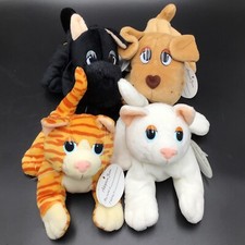 Lot of 4 Pound Puppies/Purrries Vintage 1990s, 2 Dog, 2 Cat, Bean Bag Plushies