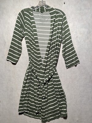 Posh Peanut Adult Ladies Robe Green White Stripe Sz Large Bamboo Spandex Belt