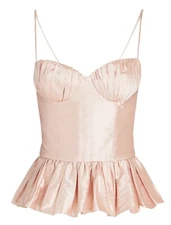 Rozie Corsets Silk Satin Peplum Corset Top Pink Size 40 Medium