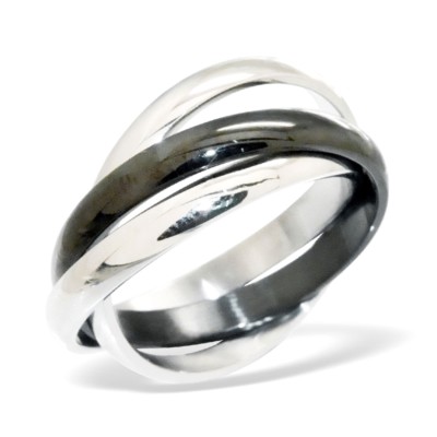 NEW 3mm Stainless Steel Black/Silver Triple Ring Band Wedding Promise ...