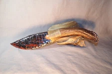 Unique Triple Flow Obsidian Drop Point Knife Flint Knapping Black Powder COA