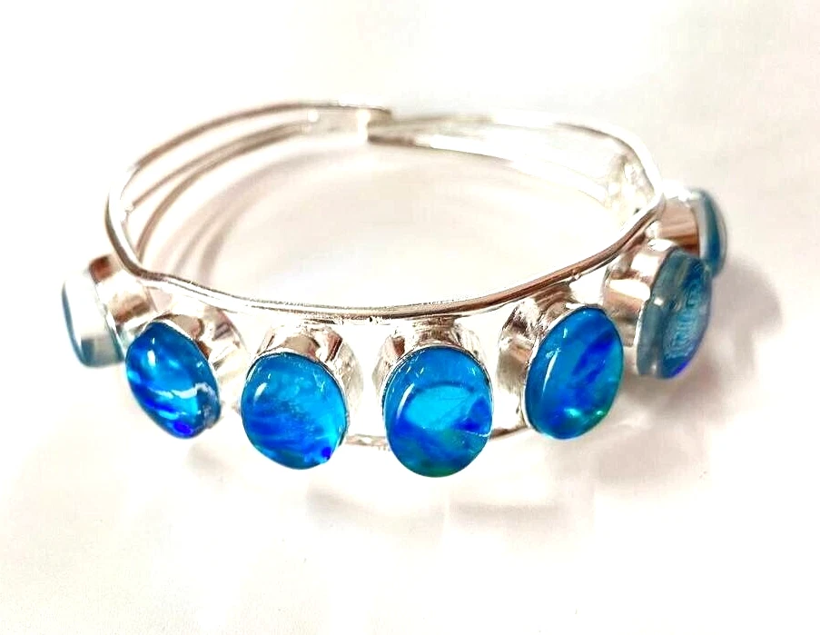 Australian Triplets Opal Gemstone 925 Sterling Silver Handmade Jewelry Bangle - Image 2 of 4