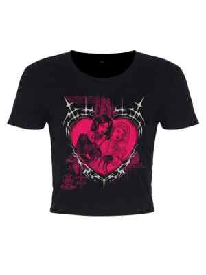 PINKU KULT TRUE LOVE CROP TEE T SHIRT TOP BY GRINDSTORE WOMEN GOTH VAMP HEART