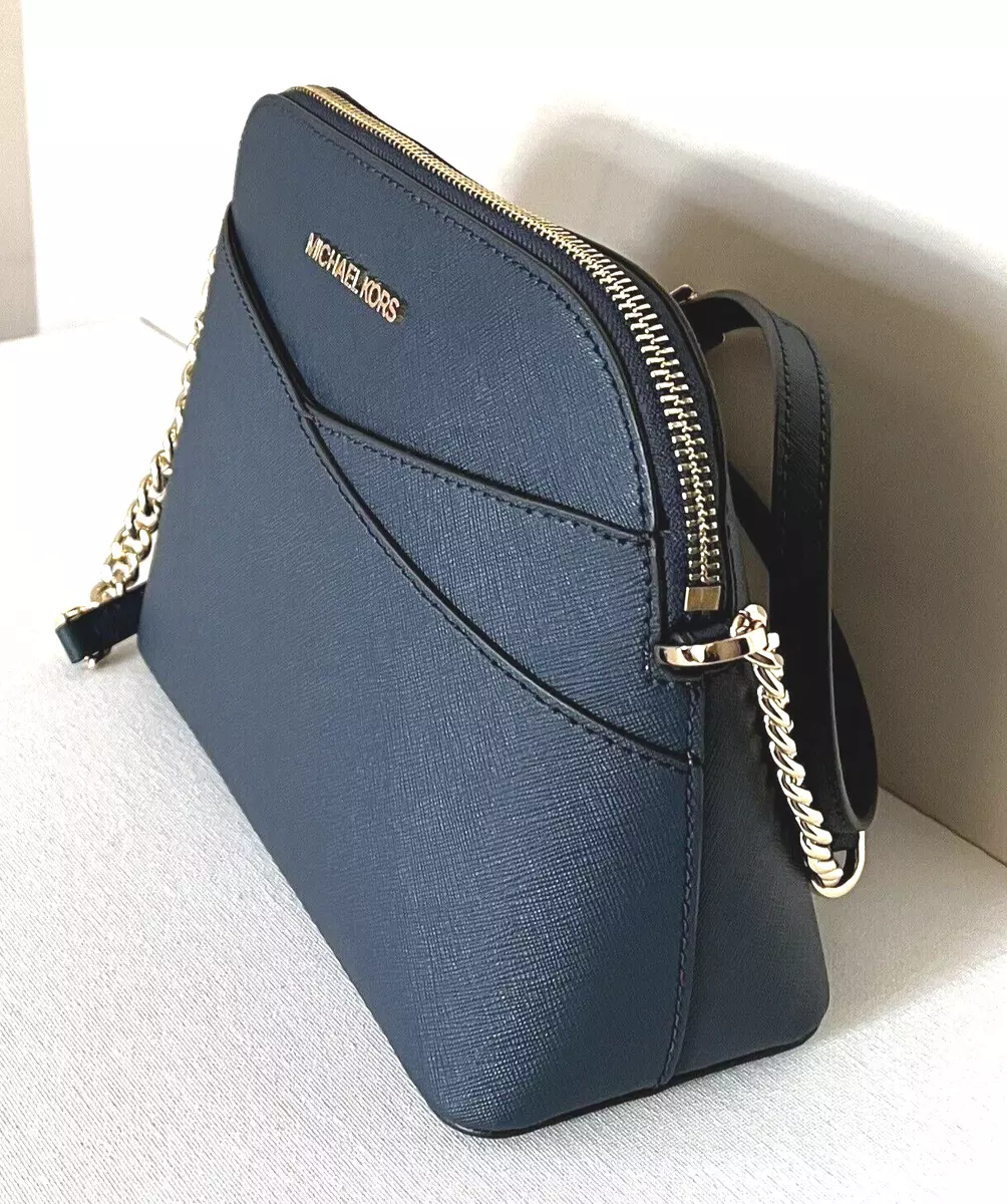 New Michael Kors Jet Set Travel Medium Dome Crossbody Leather Navy