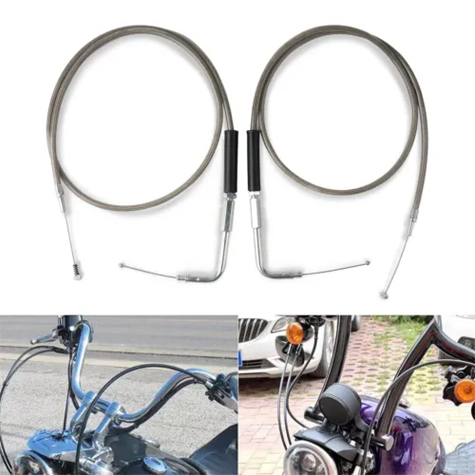 Stainless Steel Throttle & Idle Cable Set for Harley Davidson 42