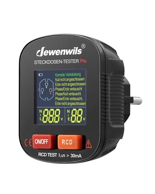 DEWENWILS Steckdosentester, Stromprüfer mit RCD-Prüfung und LCD-Display, 6 Arten