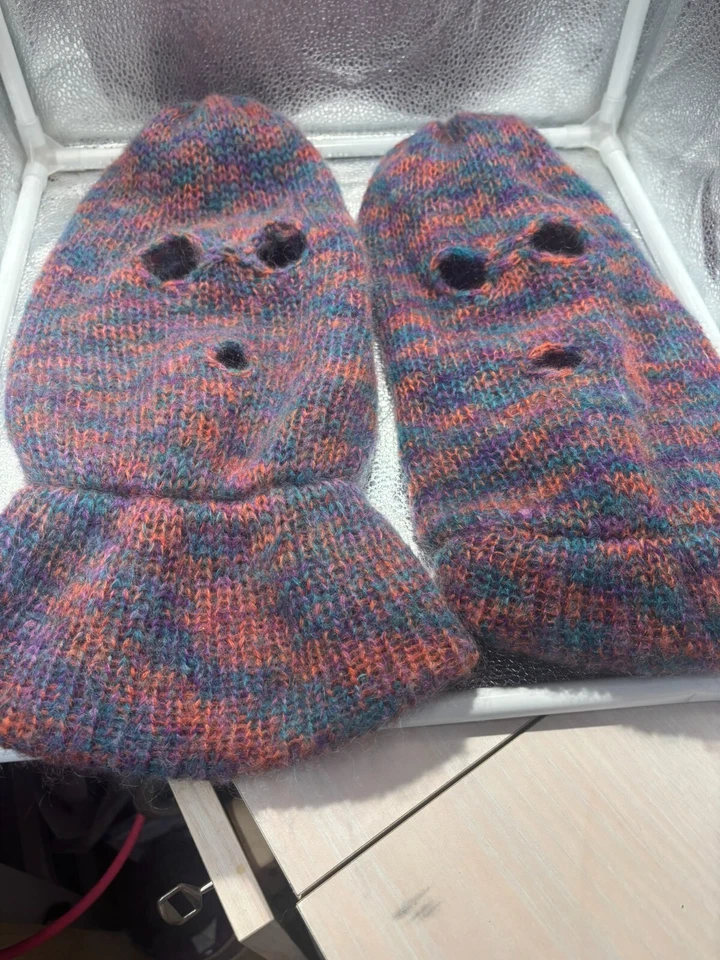 Máscara esquí pasamontañas 3 agujeros naranja verde azulado rosa mezcla mohair (2 máscaras) Foto 2 de 4