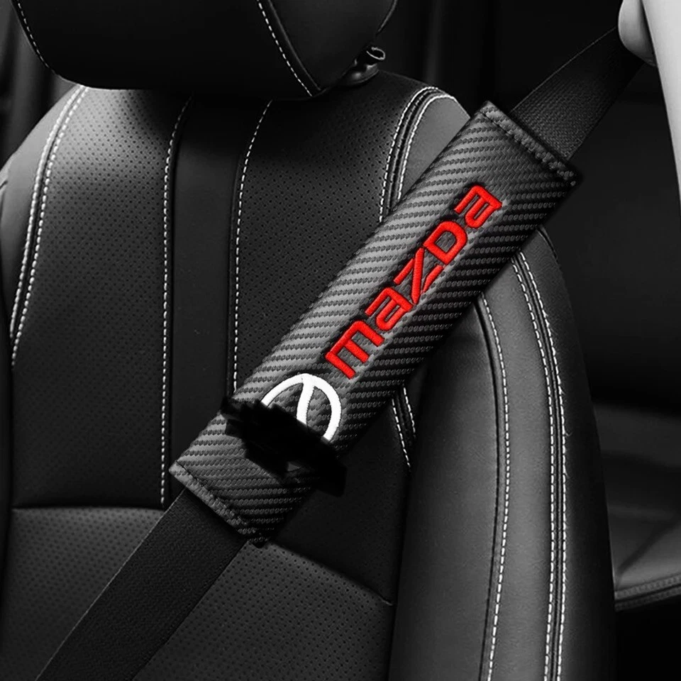 2Pcs Mazda Carbon Fiber Car Safety Seat Belt Covers For Shoulder