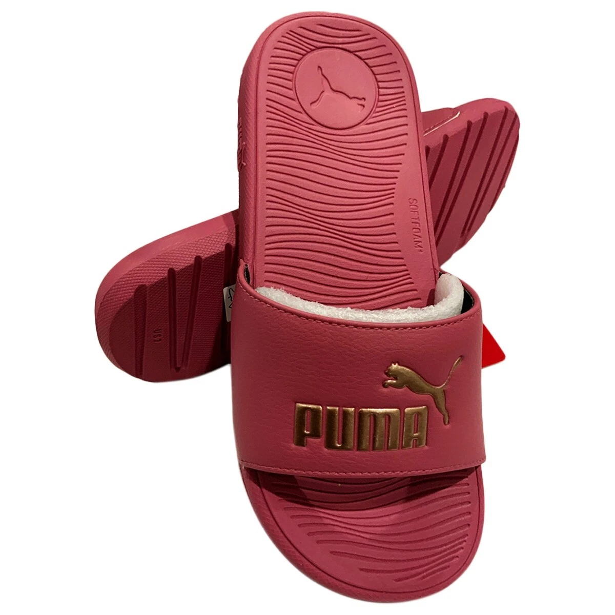 SANDALI SLIP ON DONNA NUOVI CON ETICHETTE PUMA MSRP $48 99 COOL CAT 2.0 VINO ROSA ORO SLIDES