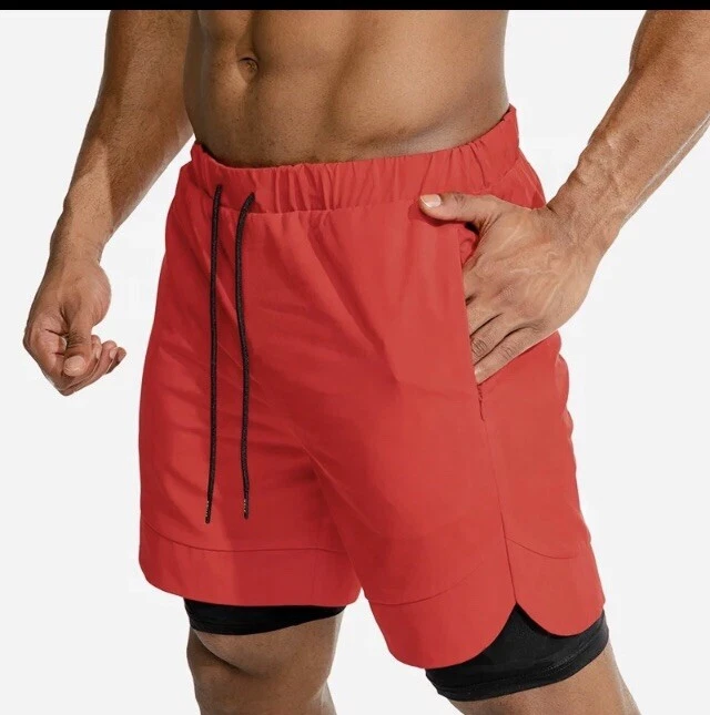 Pantalones Cortos 2 en 1 Bolsillo Teléfono Calce Cruzado Para Hombre Gimnasio Fitness con Comprensión Interior  Foto 2 de 4