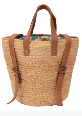 XIX Palms The Shore Break Picnic Cooler Bag Raffia Jute Backpack Beach Bag