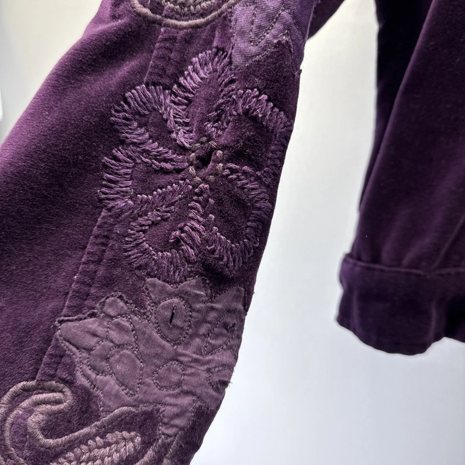 Chaqueta de terciopelo para mujer Chicos XL púrpura caprichoso artístico bordado manga larga Foto 4 de 4