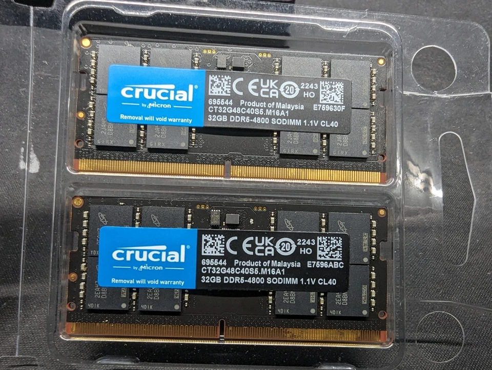 Crucial 64GB DDR5-4800 SODIMM Memory Kit - Black (CT2K32G48C40S5) - Image 2 of 4