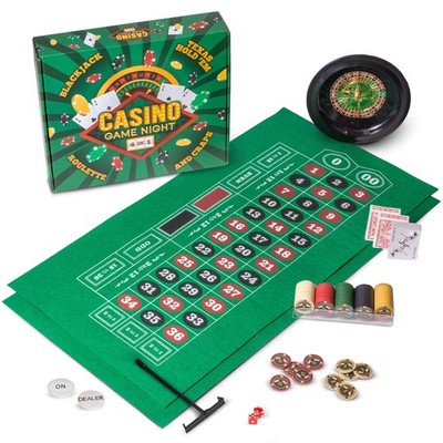 Casino Game Night | 4-in-1 Gambling Game Set and Chips | Texas Hold 'Em, Blackja