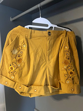 ROMWE Damen Shorts Gelb XL Blumenmuster Stick...