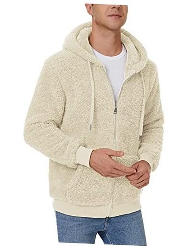 Men's Fuzzy Sherpa Hoodie Sweatshirt Long Sleeve Full Zip Soft Fleece Jackets