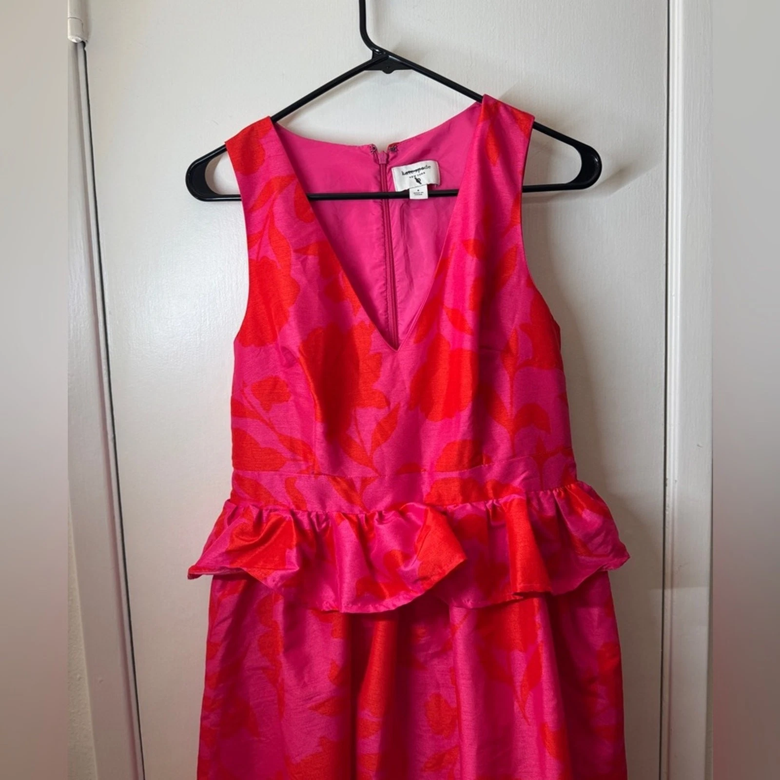 Abito midi cocktail Kate Spade X Target classico rosa floreale rosa arancione peplo 4