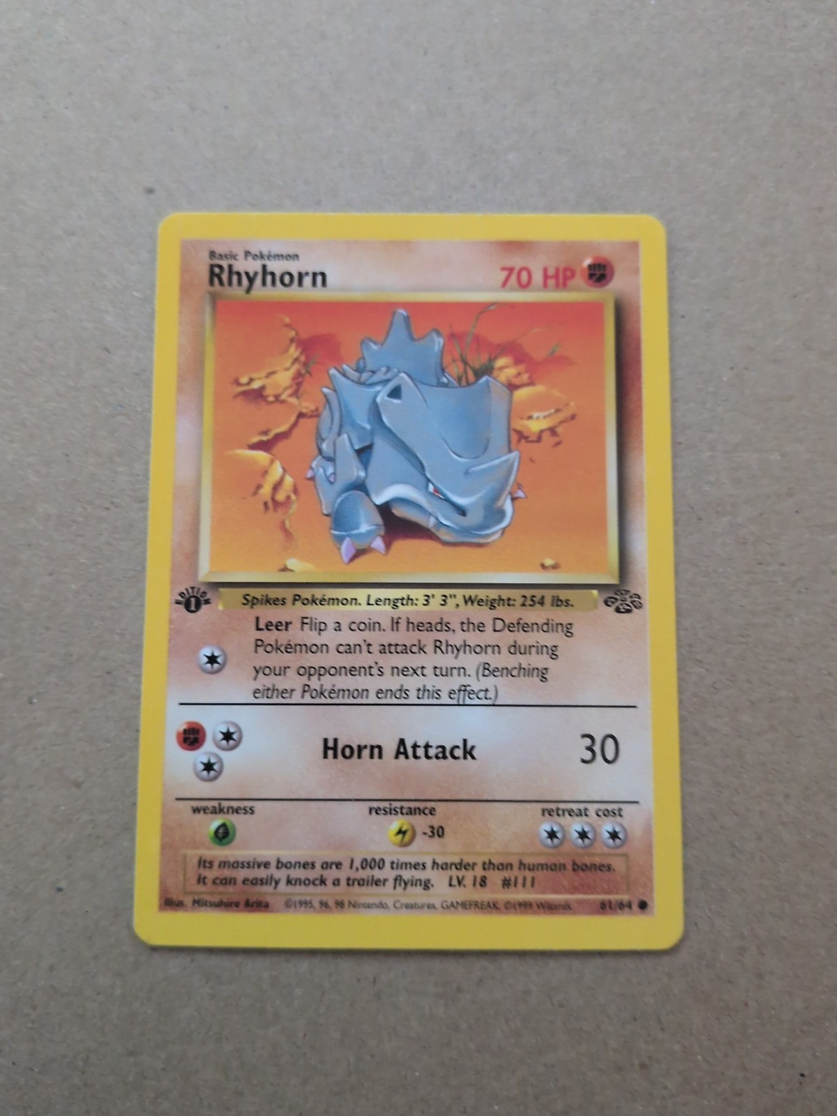 Pokémon Card 1ST EDITION Rhyhorn Jungle 61/64 WotC Vintage 1999 NM