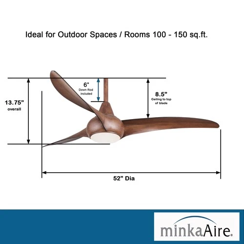 Minka Aire Light Wave 52" Ceiling Fan - Distressed Koa 3-Blade Remote Control - Picture 3 of 5