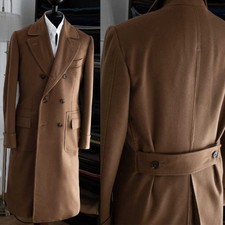 Cashmere Camel Coat Long Jacket Classic Fit Double Breasted with Belt Winter
