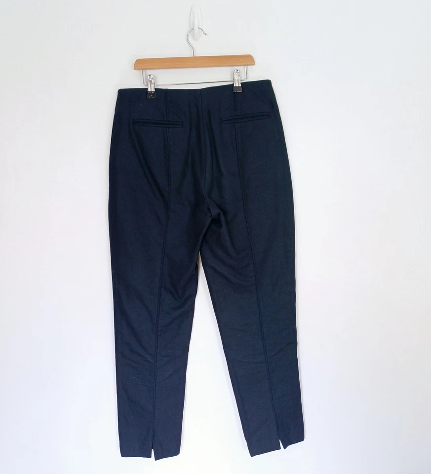 Nicole Farhi Trousers Size 14 Womens Navy Tailored Slim Straight Slit Hem Piping - Image 4 of 4