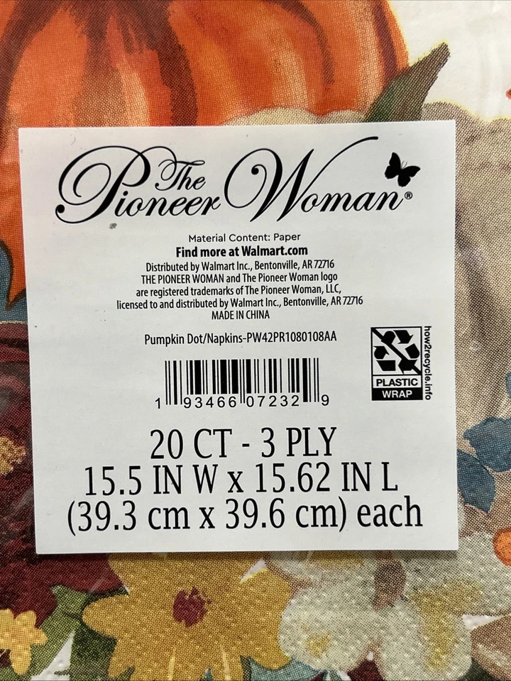 Servilletas de cena de papel The Pioneer Woman otoño acción de gracias punto calabaza 20ct 3 capas Foto 3 de 4