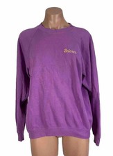 Vtg 80s Hanes Blank EMBROIDERED Sweatshirt Purple Plain Faded Made In USA Large