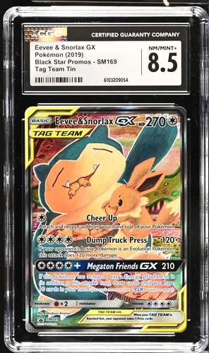 CGC 8.5 Eevee & Snorlax GX SM169 Tag Team Black Star Promo Pokémon Card